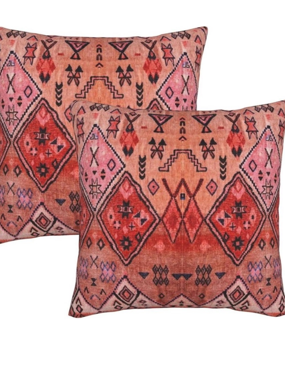 Boho Southwestern Velvet Pink Coral Throw Pillow Covers Set 2 18x18 NWT
